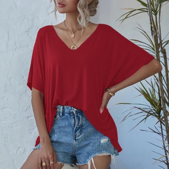 Cozy V neck Classic Dolman Sleeve Oversized Top - Picture 6 of 10